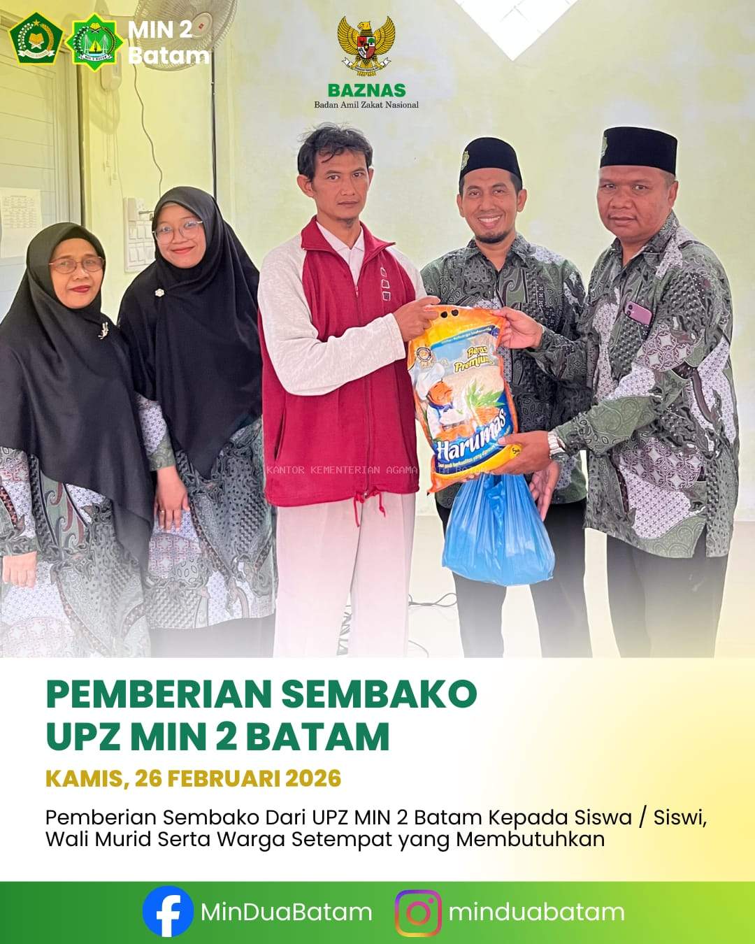 UPZ MIN 2 Batam Bagikan 100 Paket Sembako