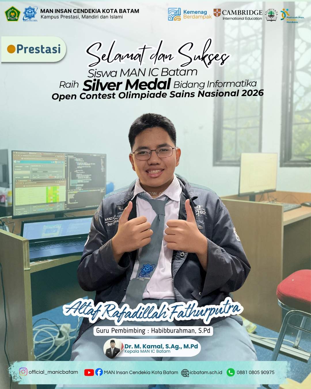 Siswa MAN Insan Cendekia Kota Batam Raih Medali Perak Bidang Informatika pada OSN Open Contest 2026