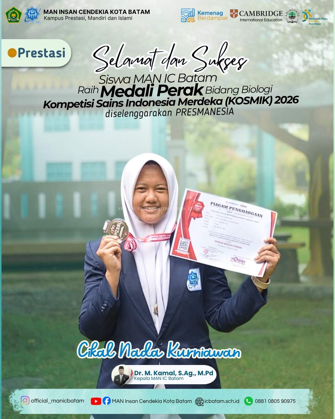 Siswa MAN Insan Cendekia Kota Batam Raih Medali Perak Bidang Biologi dalam KOSMIK 2026