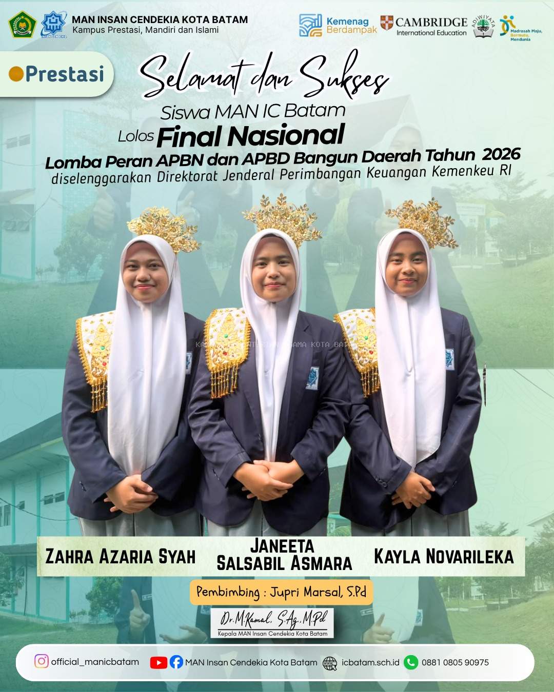 Tiga Siswi MAN IC Batam Lolos ke Final Nasional Lomba Peran APBN dan APBD Bangun Daerah 2026